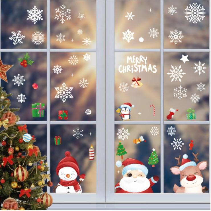 Decal trang trí giáng sinh Noel và các bạn nhỏ và bông tuyết