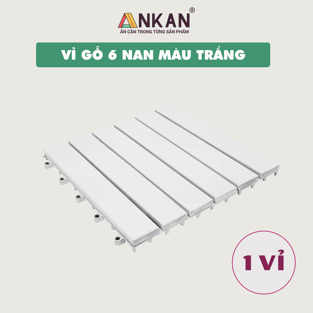 Sàn Gỗ Lót Ban Công Thương Hiệu ANKAN Màu Trắng Snow, Vỉ Gỗ Lót Sàn Dùng Để Lót Sân Vườn, Nhà Tắm, Phòng Spa, Có Phủ PU, Siêu Bền, Chống Thấm, Chống Trơn Trượt, Tiêu Chuẩn Xuất Khẩu
