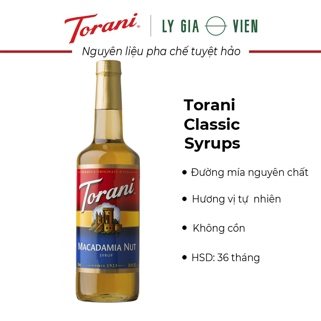 Siro Pha Chế Vị Mắc ca Torani Classic Macadamia Nut Syrup 750ml Mỹ