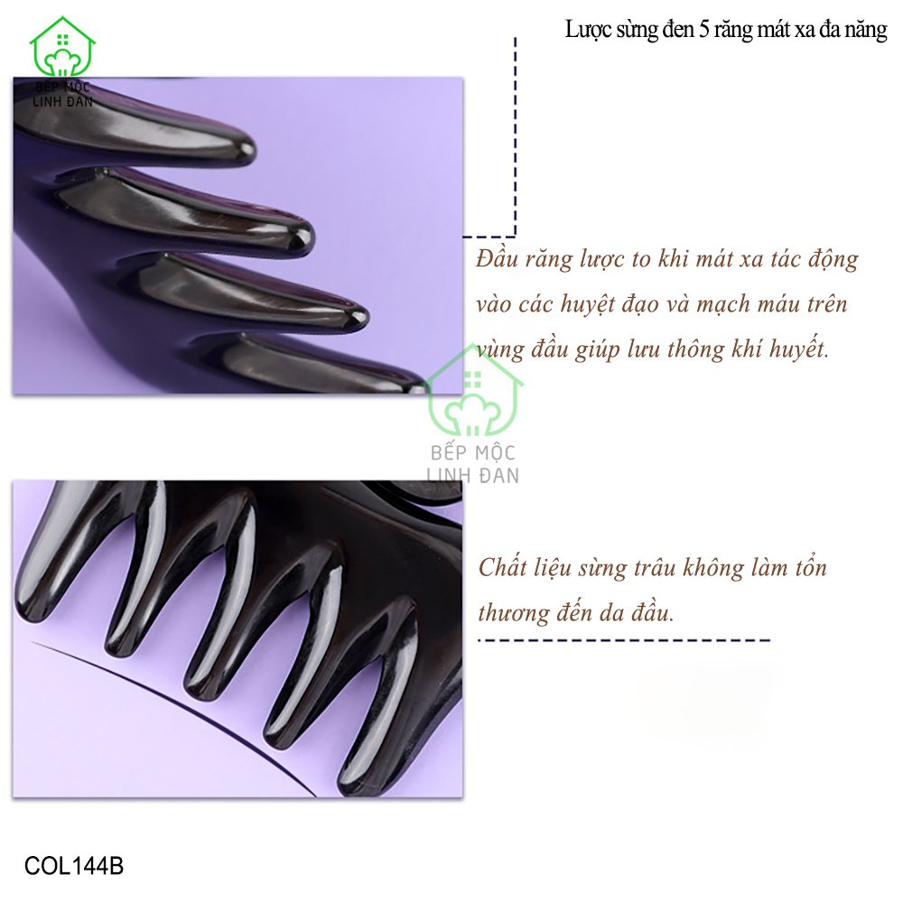 Lược Sừng Đen Răng Thưa Massage Đa Năng Giảm Căng Thẳng