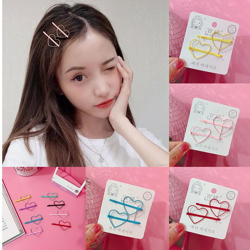 Cặp kẹp tóc hình trái tim/ngôi sao màu trơn xinh xắn dễ thương cho nữ