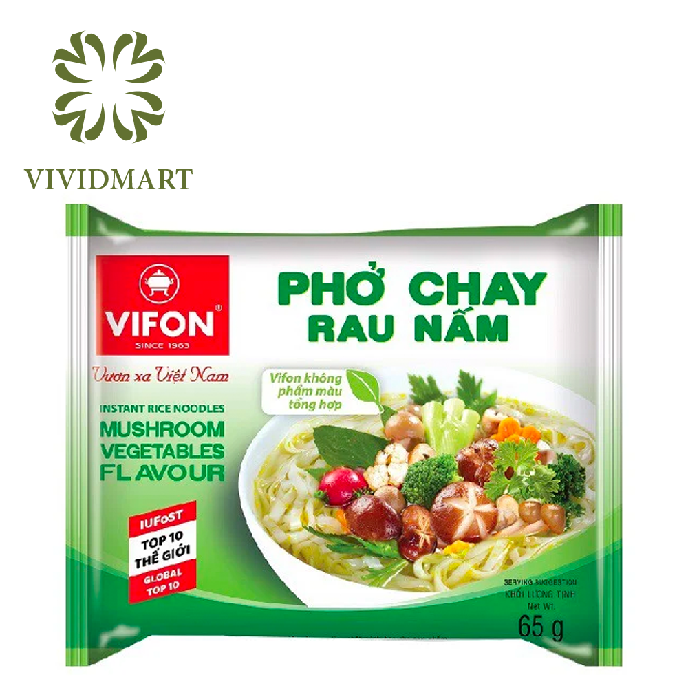 VIFON - Phở Vifon chay rau nấm, Phở chay rau nấm Vifon, Phở chay Vifon ăn liền, Phở chay ăn liền Vifon, Phở gói Vifon (65g/gói)