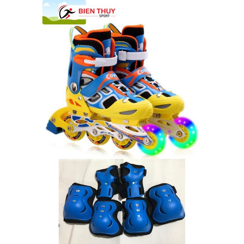Giày Trượt Patin Cougar 835LSG - Màu Vàng Xanh - Có Đèn - Tặng Bộ Bảo Vệ