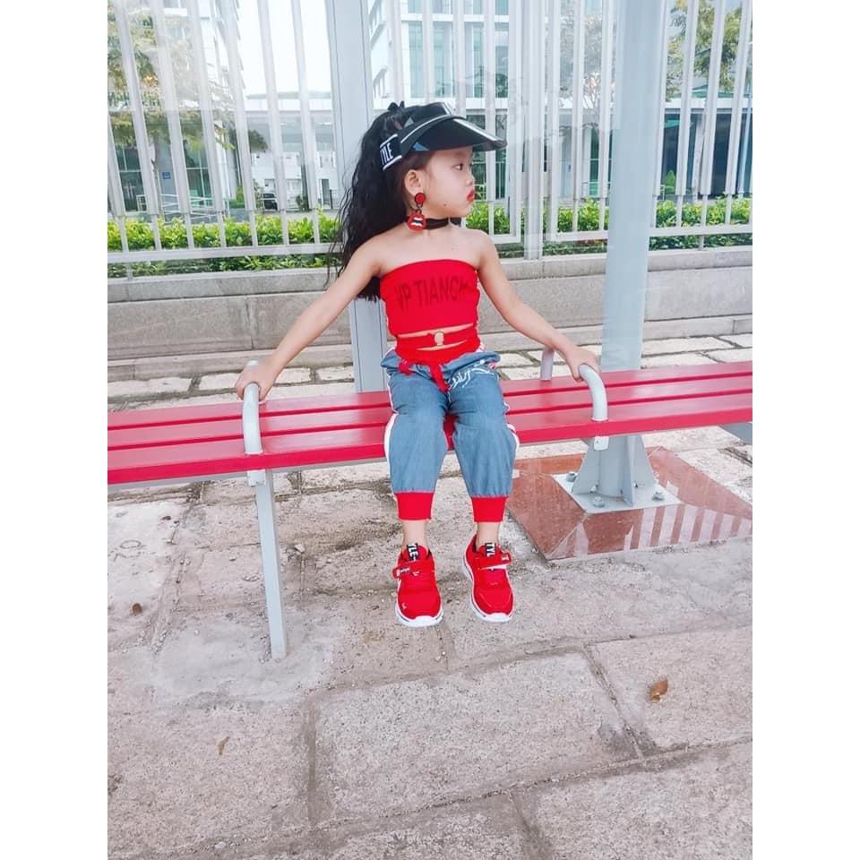 SET THỂ THAO ÁO ỐNG CROPTOP QUẦN BẠ JEAN BÉ GÁI CÁ TÍNH