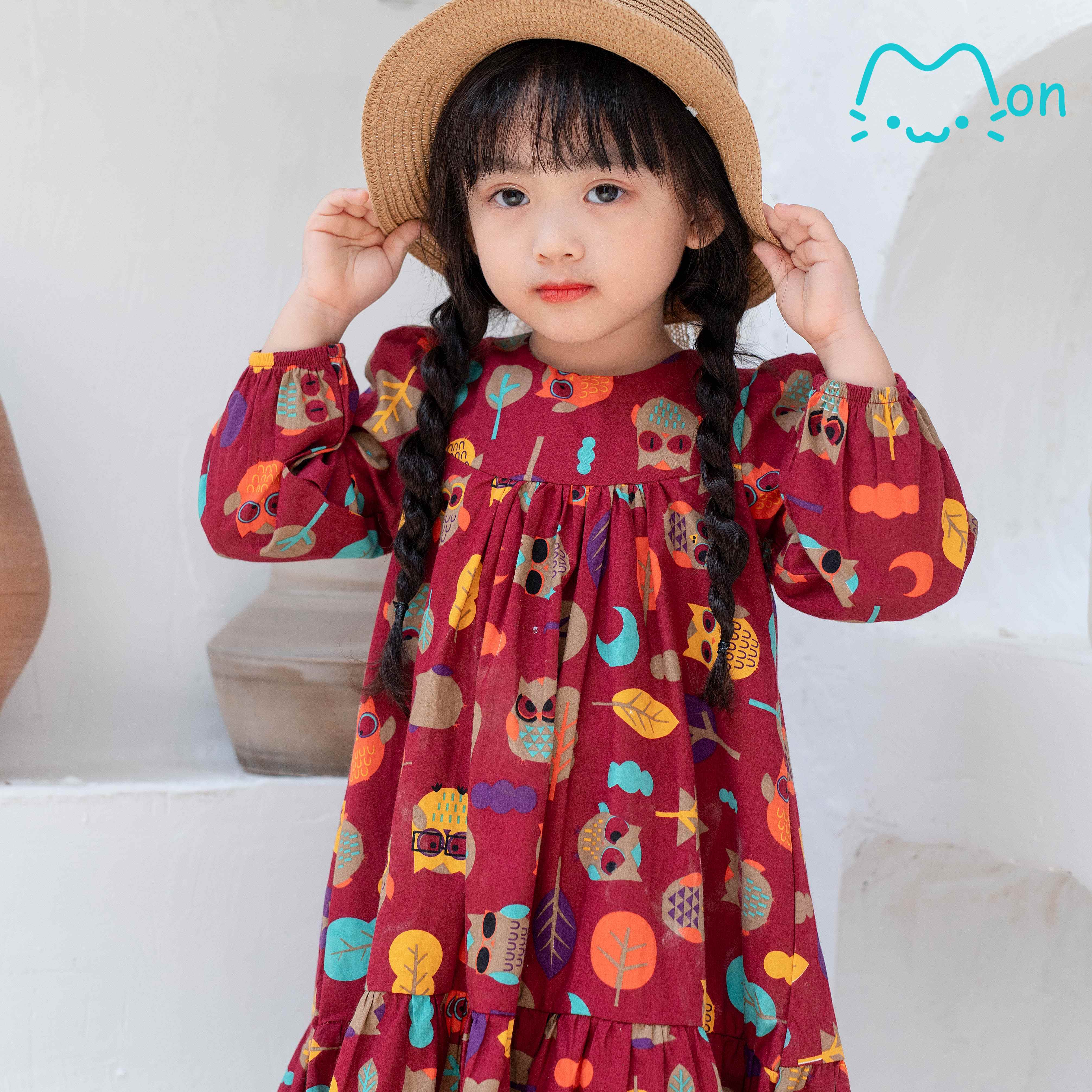 Váy babydoll cho bé gái dáng dài chất cotton cao câp nhẹ mát, phù hợp đi chơi đi học cho bé 1-6 tuổi MonBabies, VL09, VL10