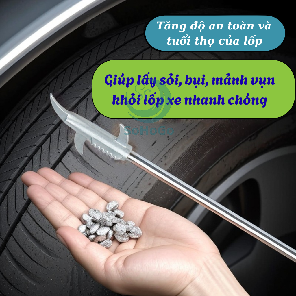 Cây Móc Làm Sạch Rãnh Lốp Ô Tô -Dụng Cụ Gỡ Sỏi Lốp Xe Inox Cao Cấp -Móc Vệ Sinh Rãnh Lốp Ô Tô Tiện Lợi