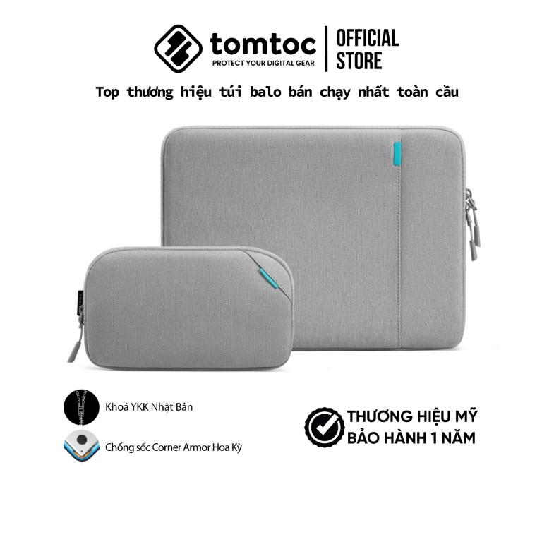 Túi chống sốc Tomtoc Protective 360 cho Macbook Air/Pro 13/ Pro 14/ Pro 16 và Laptop - kèm Túi phụ kiện, hàng chính hãng