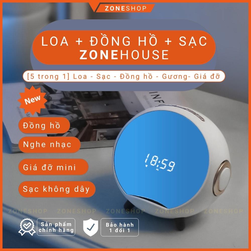 Loa bluetooth đa chức năng ZONEHOUSE Chính hãng, đế sạc điện thoại không dây, đồng hồ báo thức gương