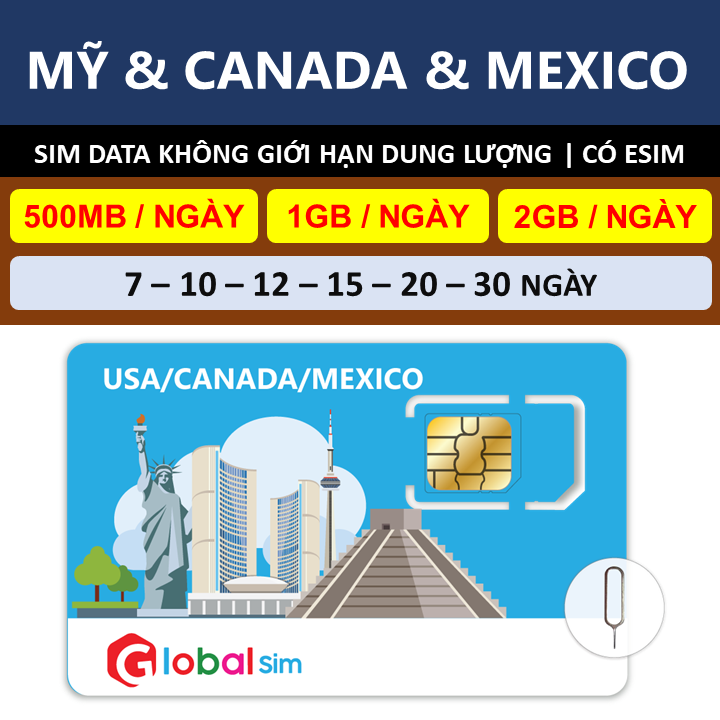 SIM MỸ &amp; CANADA &amp; MEXICO - KHÔNG GIỚI HẠN DATA (HÀNG CHÍNH HÃNG)