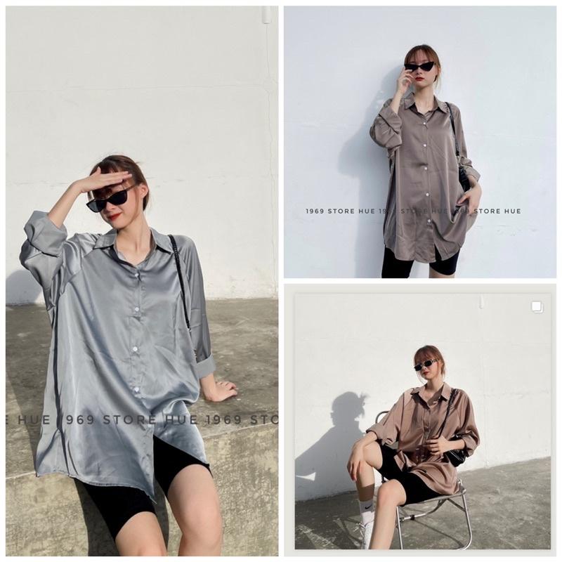 Áo sơmi lụa bóng 932 1969 STORE nữ - sơmi form rộng ba màu trơn