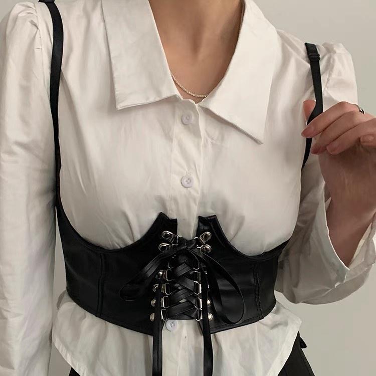 Áo CORSET DA 2 dây ullzang vintage NỊT BỤNG dành cho bạn nữ