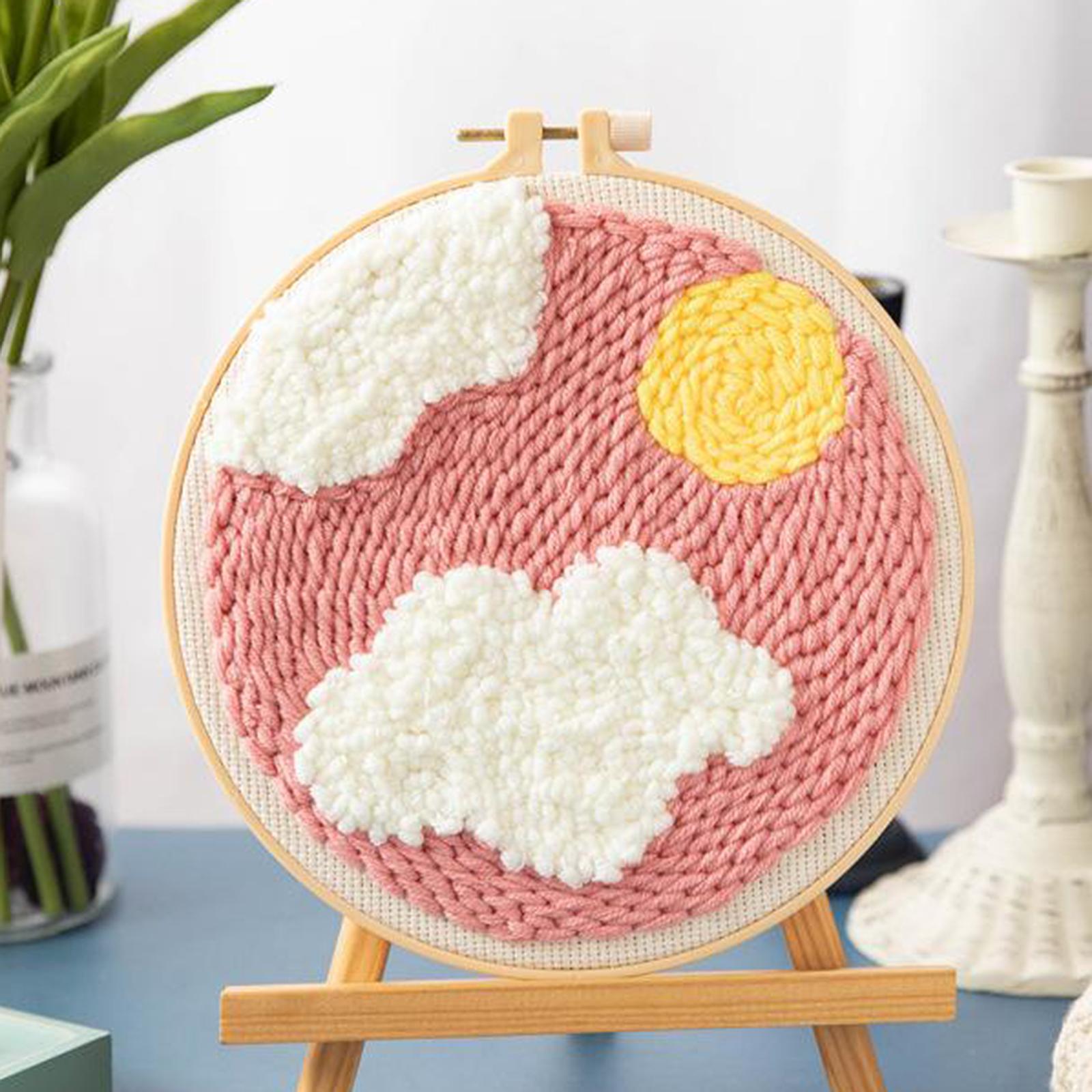 Moon Star Punch Needle Kit Soft Yarn DIY Needlework Embroidery Craft A