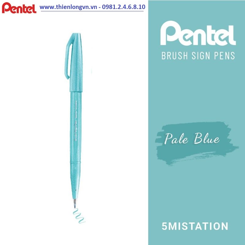 Bút lông viết thư pháp hiện đại Pentel SES15C-S2X xanh da trời nhạt; Calligraphy Fude Touch Sign - Pale blue