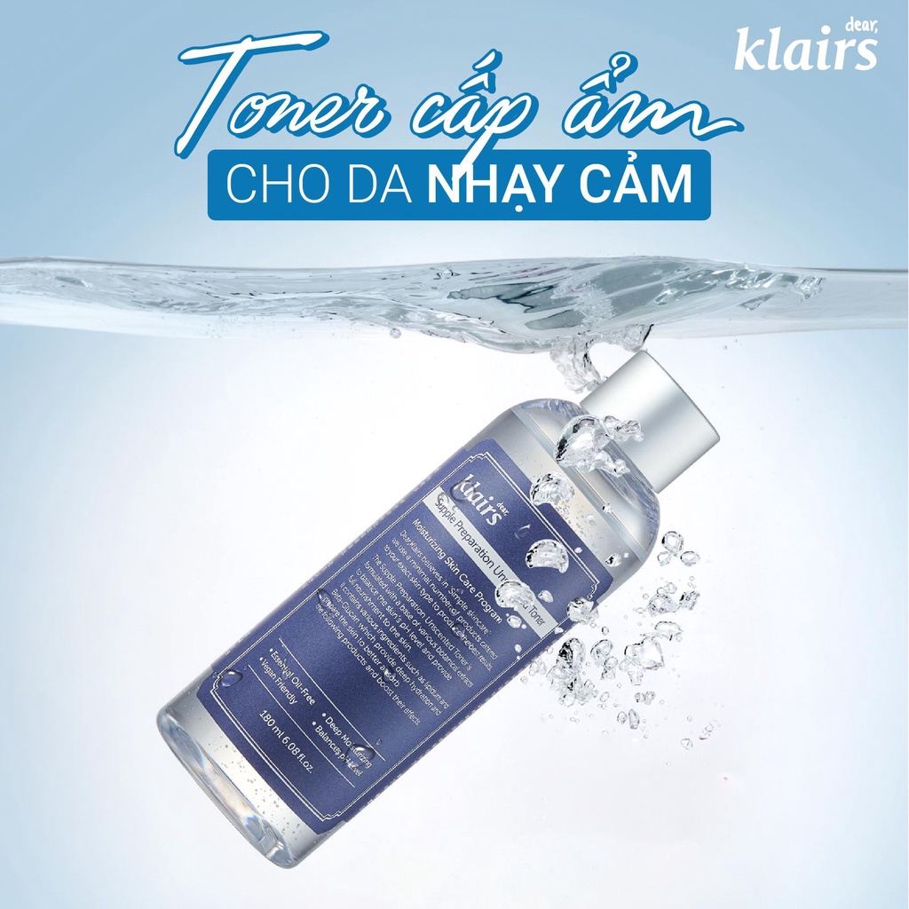 Toner Klairs Nước Hoa Hồng Dear Klairs Supple Preparation Unscented Không Mùi Cân Bằng Da 180ml