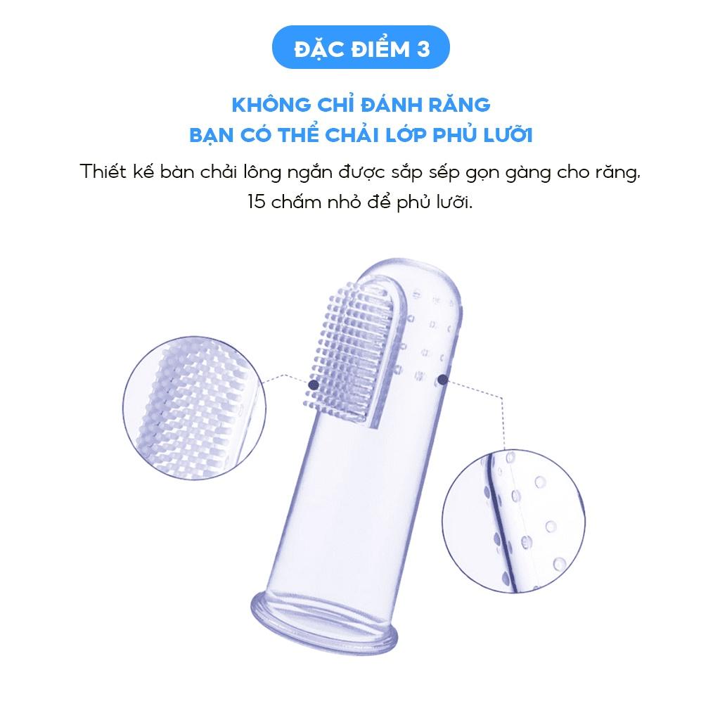 Bàn chải xỏ ngón silicon Midkid cho bé từ 1 tuổi, tưa lưỡi trẻ em mềm mại, an toàn, có hộp đựng sạch sẽ và tiện lợi