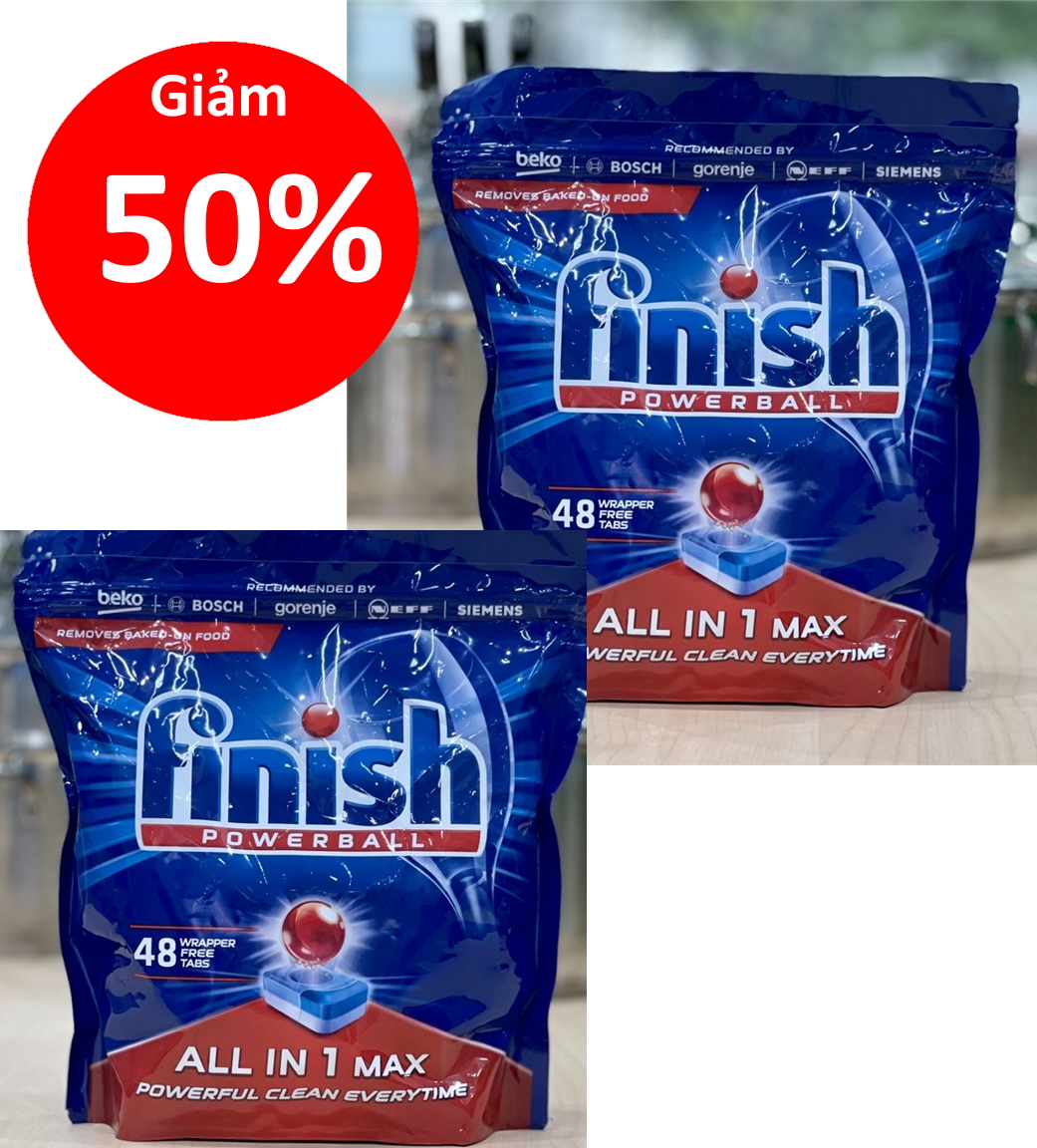 Túi 96 viên rửa bát Finish All In 1 Max Dishwasher Tablets 10 chức năng trong 1 viên nhập khẩu ba lan ( combo 2 gói 48 tabs )