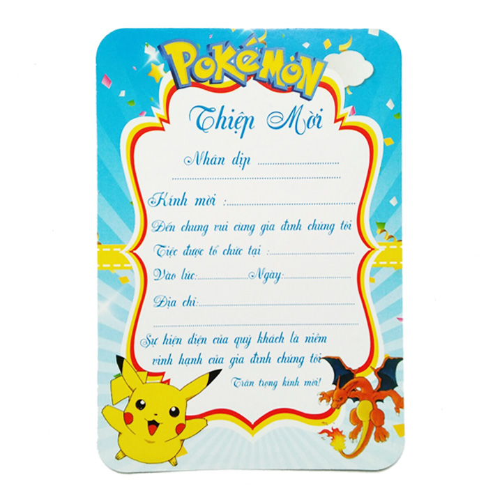 Combo 10 Thiệp mời sinh nhật Pikachu