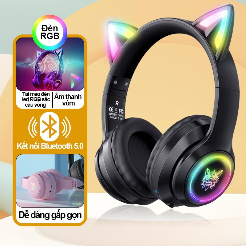 Tai nghe gaming chụp tai chơi game bluetooth không dây headphones hồng ONIKUMA B90 có mic, RGB.[Hàng chính hãng