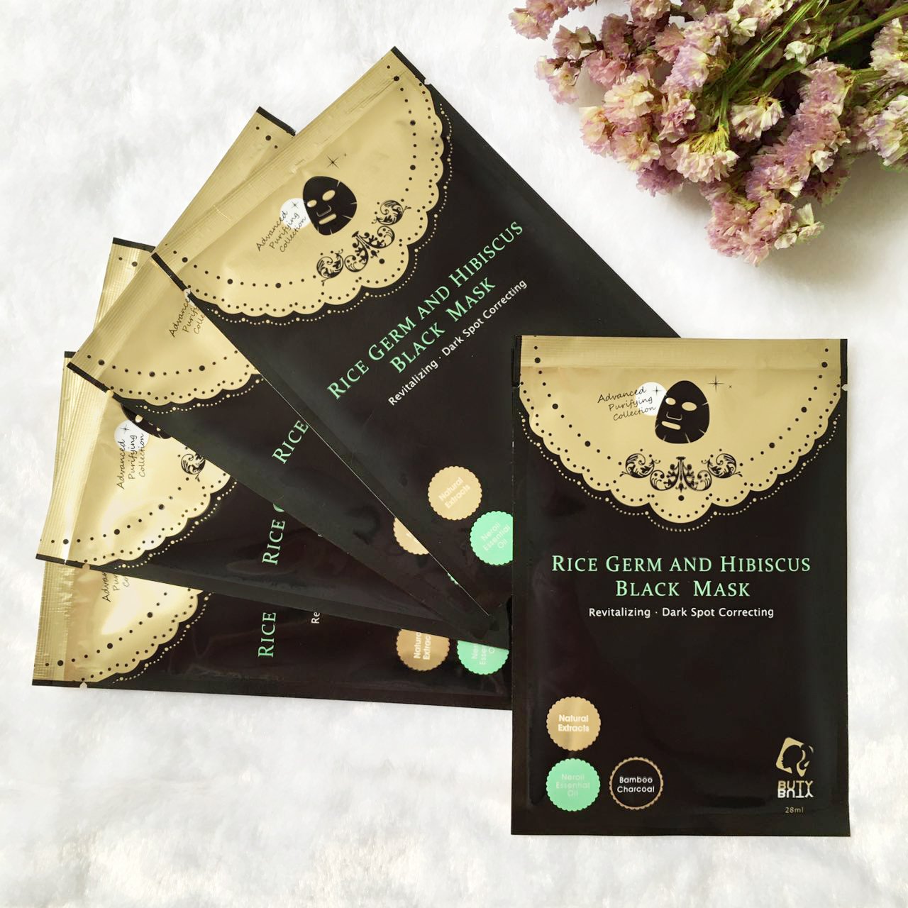 Combo 5 mặt nạ đen BUTYBUTY mầm gạo và hoa dâm bụt  Combo 5 sheets BUTYBUTY Rice Germ and Hibiscus Black Mask