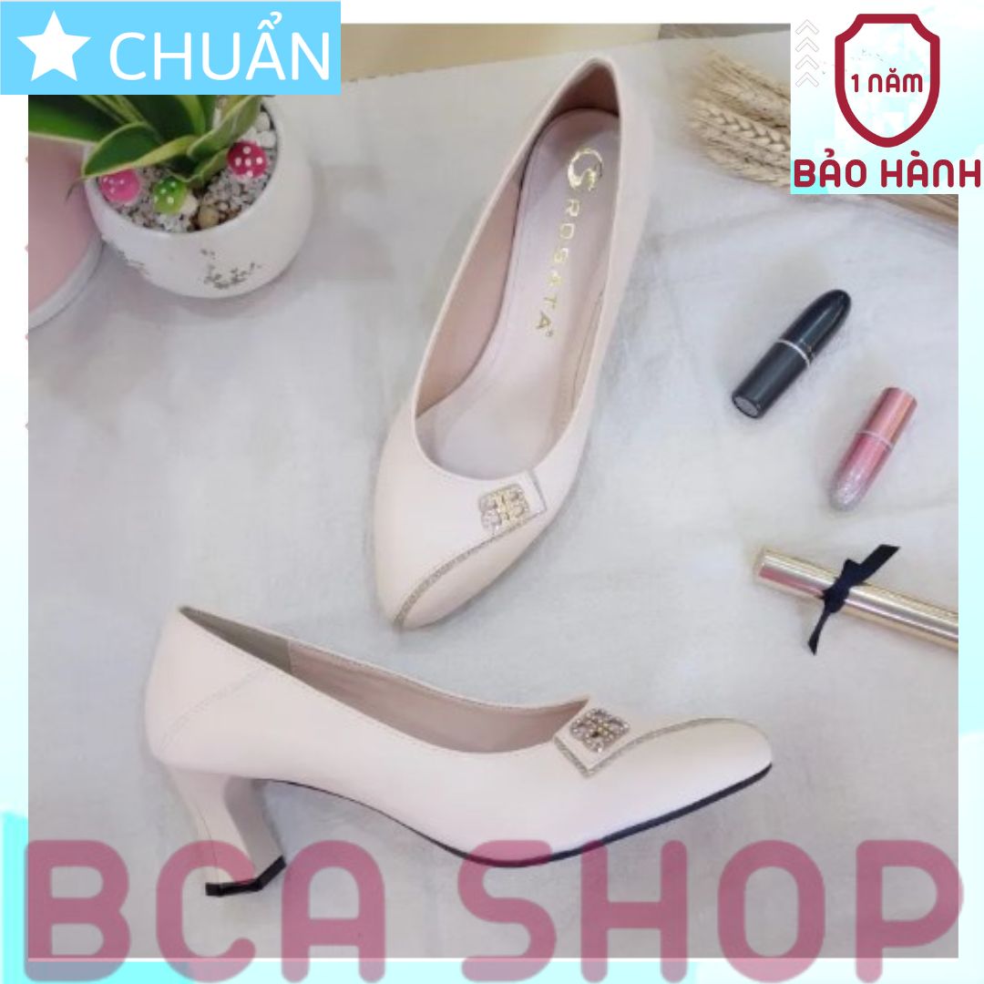 Giày cao gót nữ 5p RO375 ROSATA tại BCASHOP mũi tròn nhẹ nhấn 1 đường hạt lấp lánh - màu kem