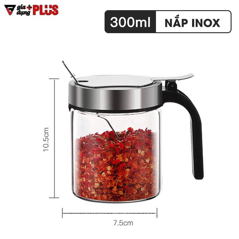 Lọ đựng gia vị thuỷ tinh boroslicate nắp bật bằng inox sus 304 cao cấp (+tặng kèm thìa inox 304