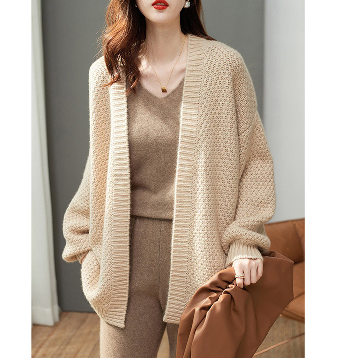 Áo khoác cardigan len nữ form rộng, len rệt tổ ong dày dặn ấm áp ArcticHunter, thời trang thương hiệu chính hãng - Be
