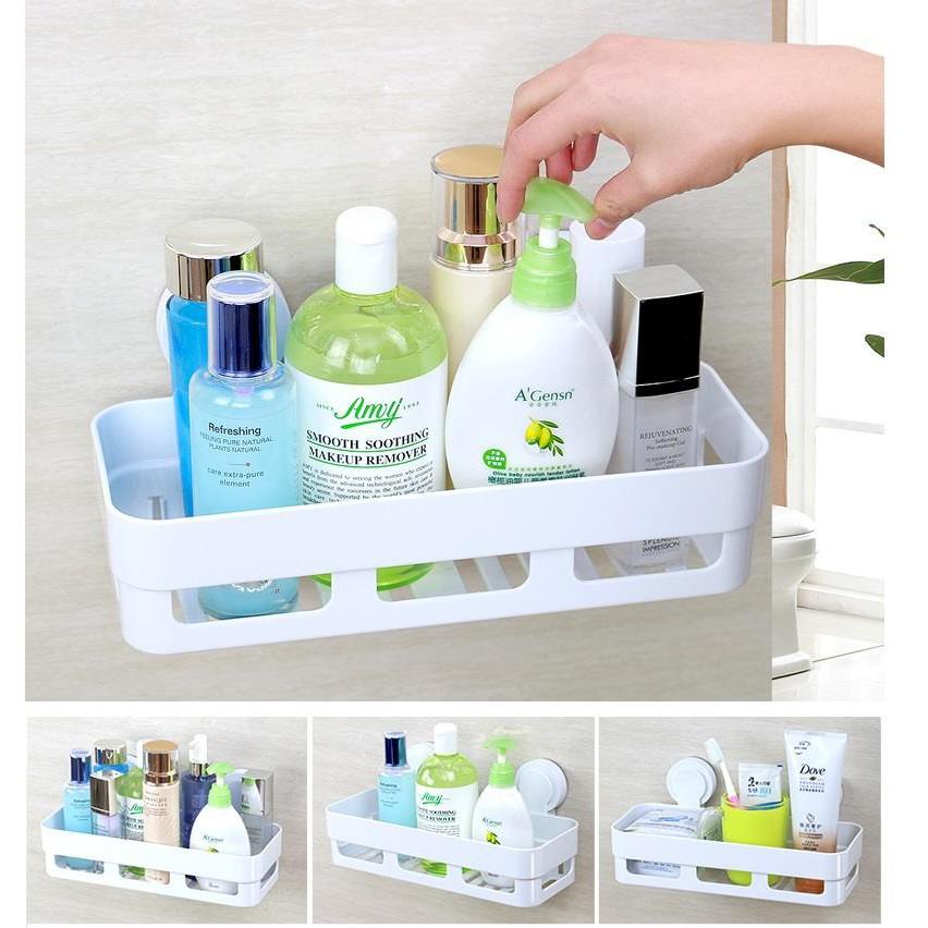 Khay kệ chữ nhật bằng nhựa dán tường siêu chắc đựng gia vị đồ nhà tắm siêu tiện lợi giá rẻ