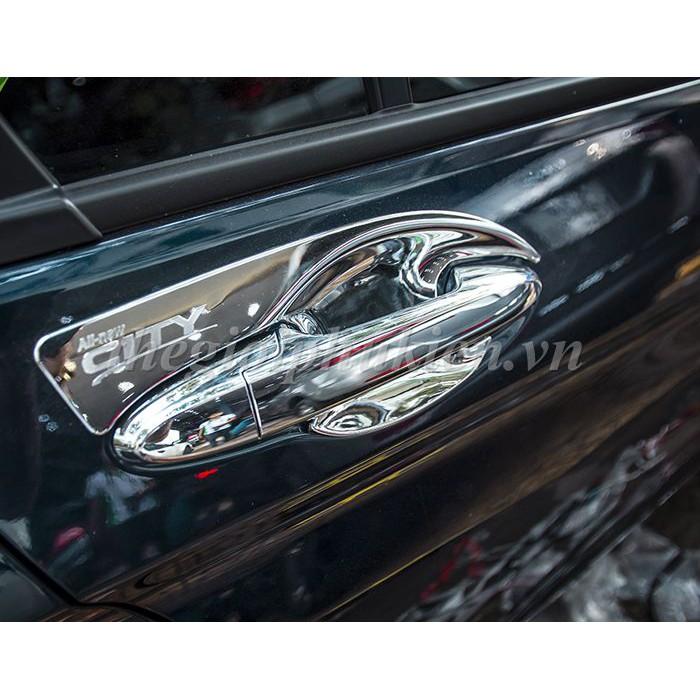 Bộ ốp tay nắm cửa xe Honda City 2015-2019 mạ Crom - Tặng miếng dán trong suốt chống xước hõm cửa