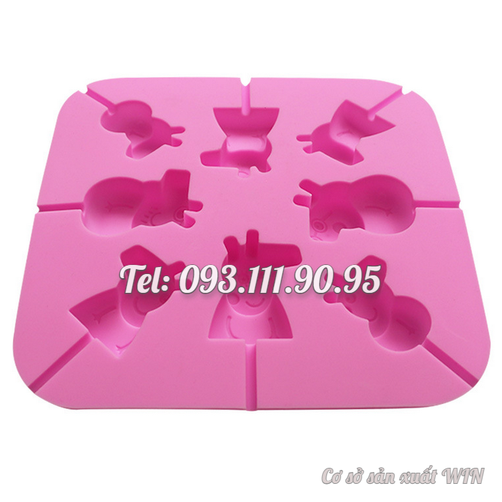 Khuôn silicon làm rau câu, socola, kẹo mút 8 heo con Cute Peppa – Mã số 1056