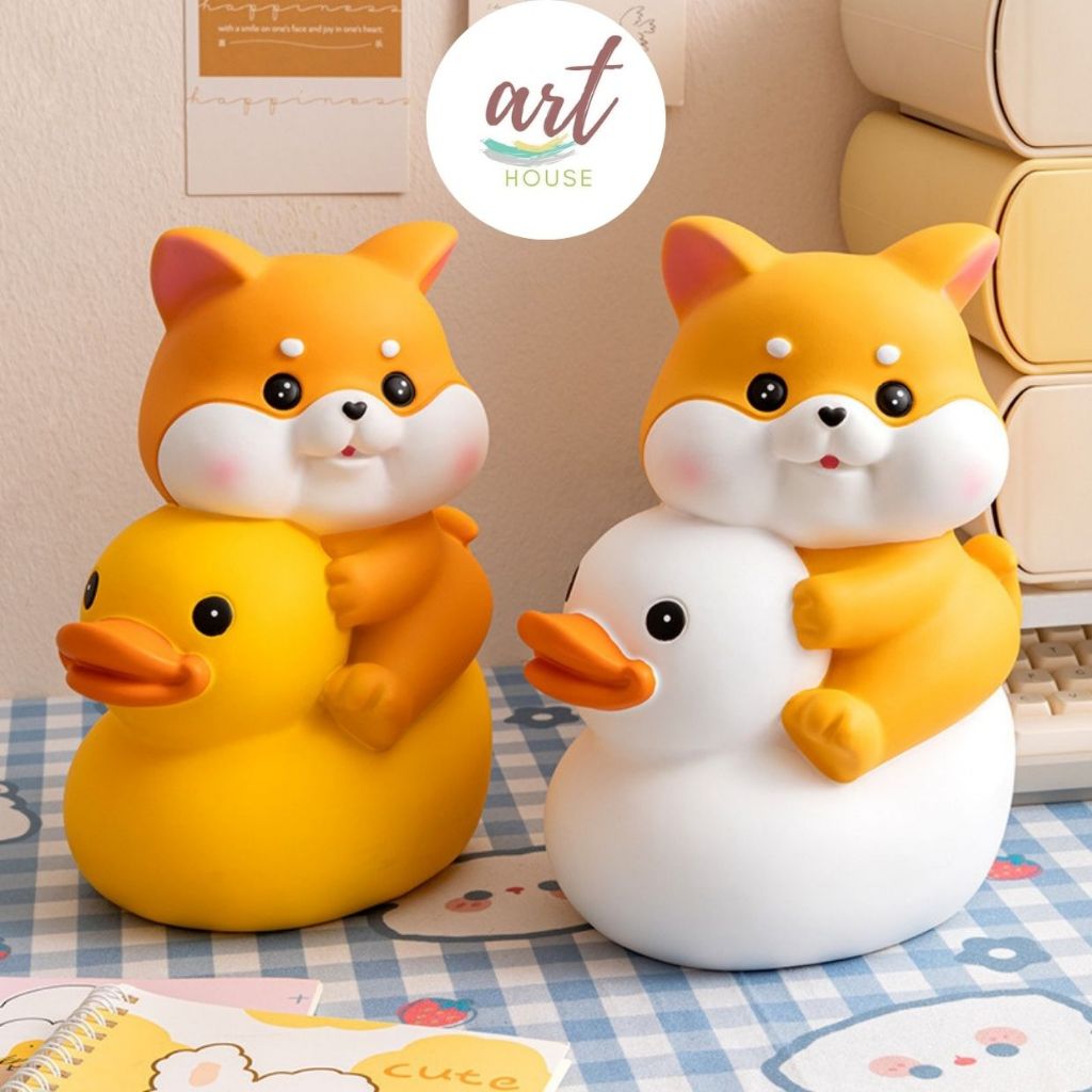 Ống Tiết Kiệm Chó Corgi Ngồi Trên Lưng Vịt Trang Trí Dễ Thương Qùa Tặng_Art House