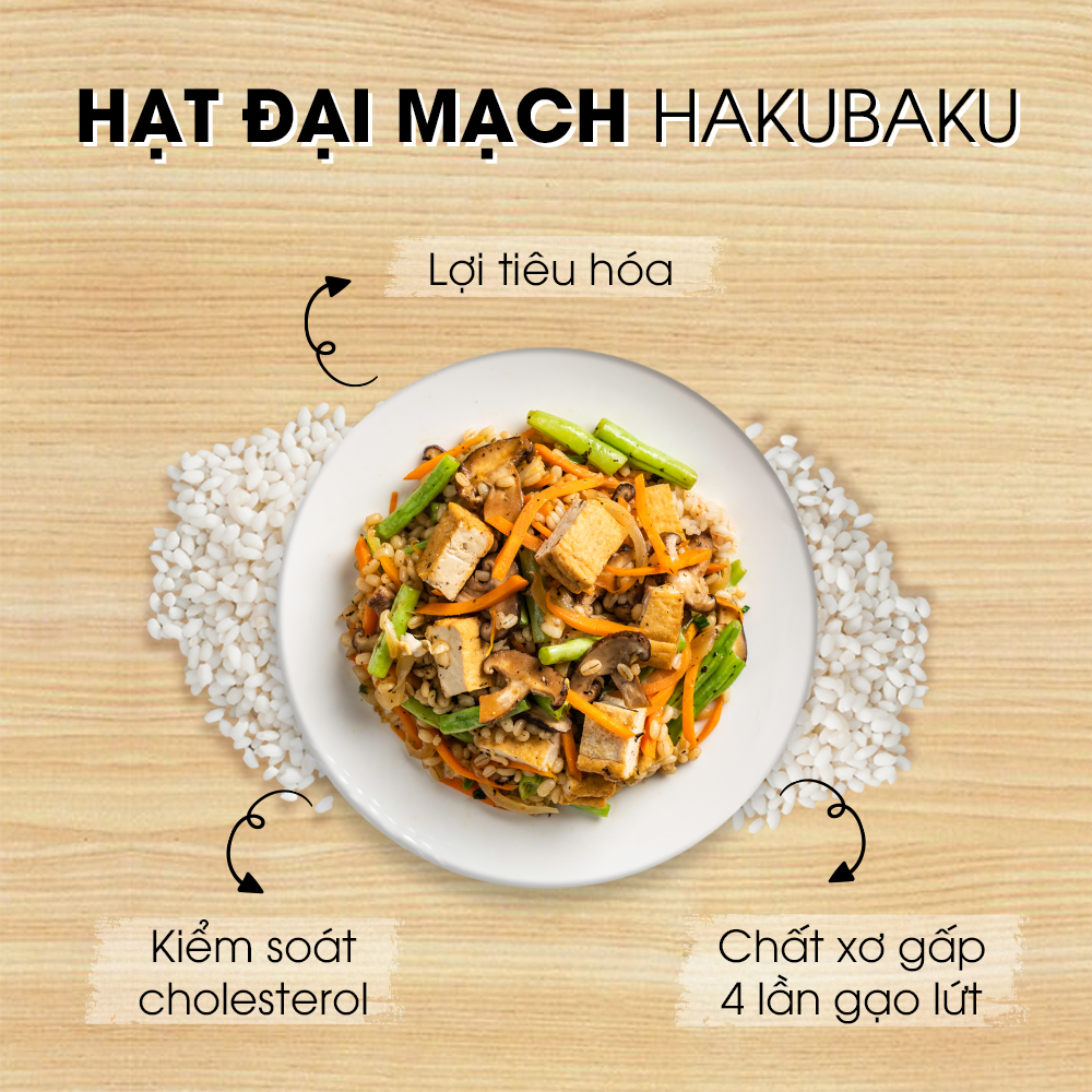 Combo 2 bịch Hạt đại mạch Hakubaku (gạo Mochimugi) Nhật Bản chính hãng - gói lớn 800gr/ bịch