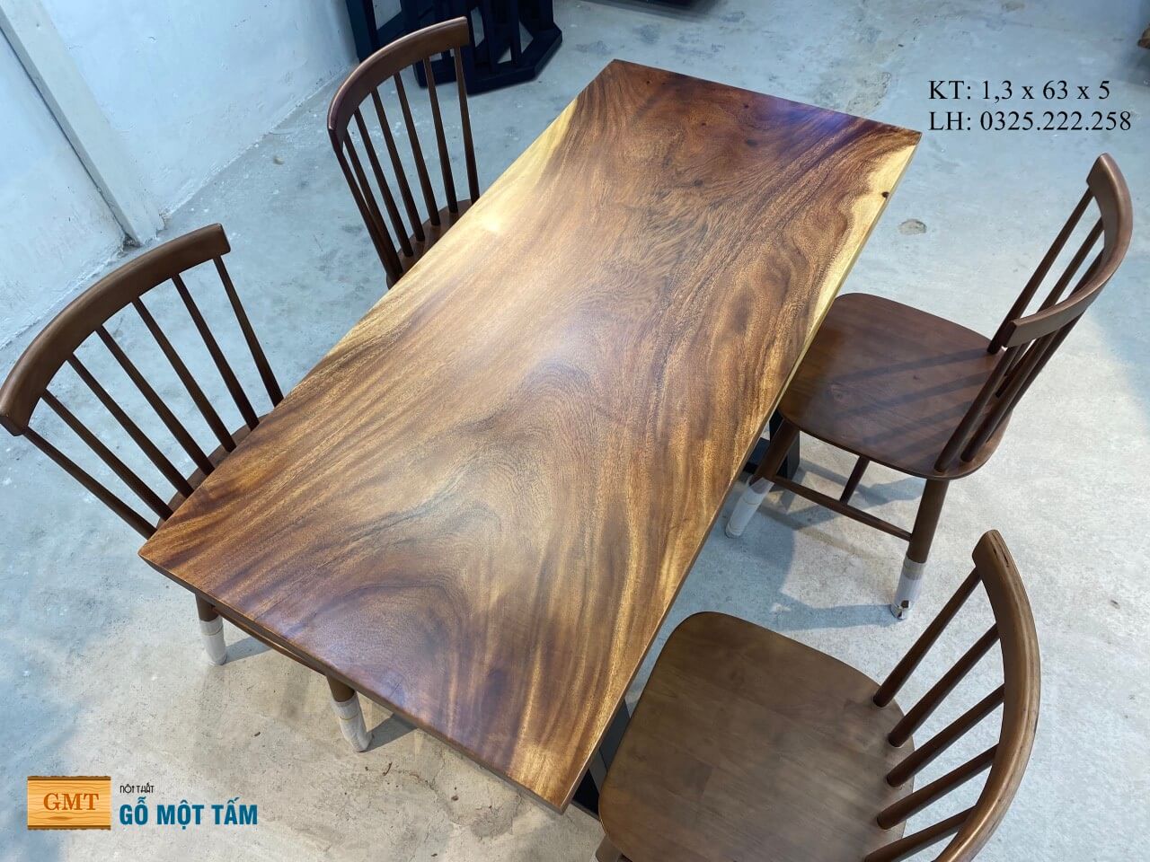 Bàn Gỗ Me Tây Nguyên Tấm, Bàn Ăn Gỗ Me Tây, Bàn Làm Việc Gỗ Me Tây, Bàn Trà Gỗ Me Tây Dài 1,3m Rộng 63cm Dày 5cm
