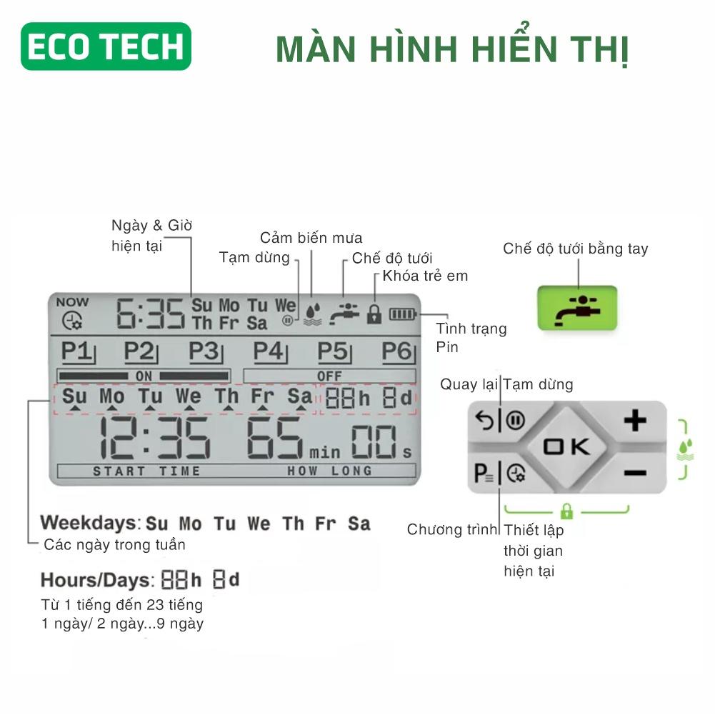 Bộ van nước hẹn giờ tưới cây tự động: Cài đặt 6 lần tưới/ngày.Chính xác từng giây - Không lỗi vặt - Chuẩn chống nước IPX5 - Cảm biến mưa - Khoá trẻ em.