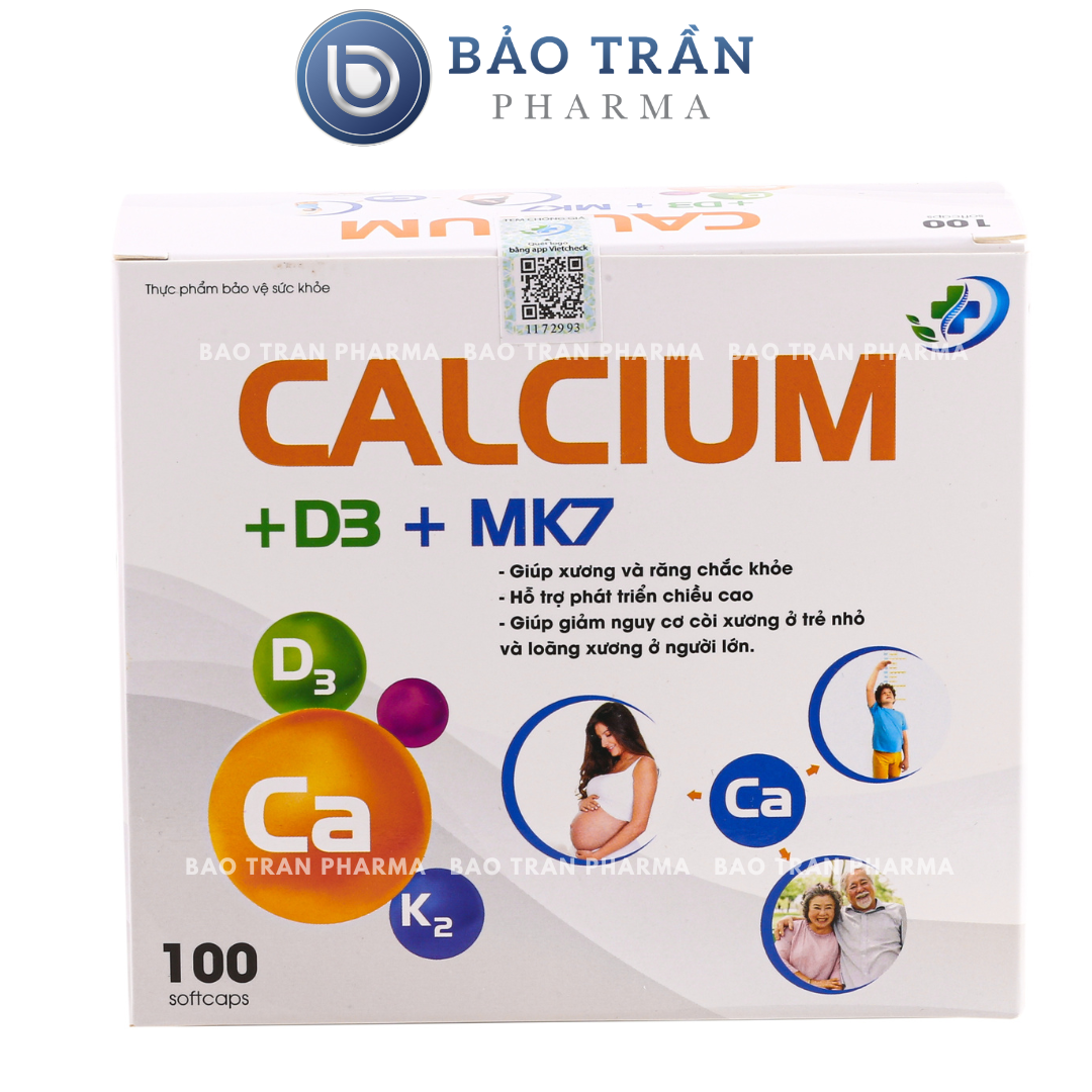 Calcium D3 MK7 bổ sung canxi cho bà bầu, bổ sung canxi và vitamin D3 (Hộp 100 Viên)