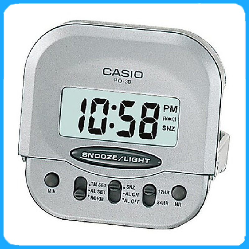 Đồng Hồ Báo Thức Du Lịch - Để Bàn Điện Tử Casio PQ-30-8DF Màu Xám Trắng 6X6cm