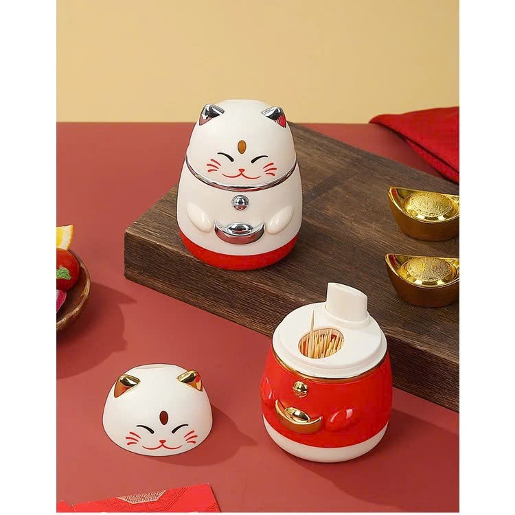 Hộp Đựng Tăm Tự Động Mèo Thần Tài May Mắn Cả Năm | Hộp Tăm Thông Minh, Dễ Thương, Tiện Dụng - HÀNG CHÍNH HÃNG MINIIN