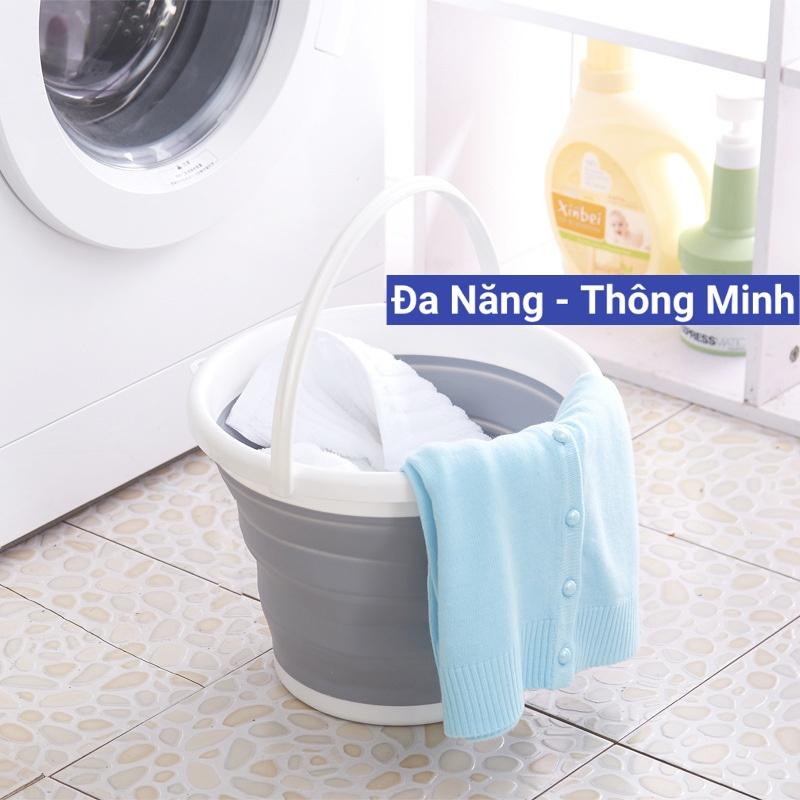 Xô Đựng Nước Gấp Gọn Có Quai Xách Tiện Lợi, Chất Liệu Nhựa Silicon An Toàn Dung Tích 5 Lít