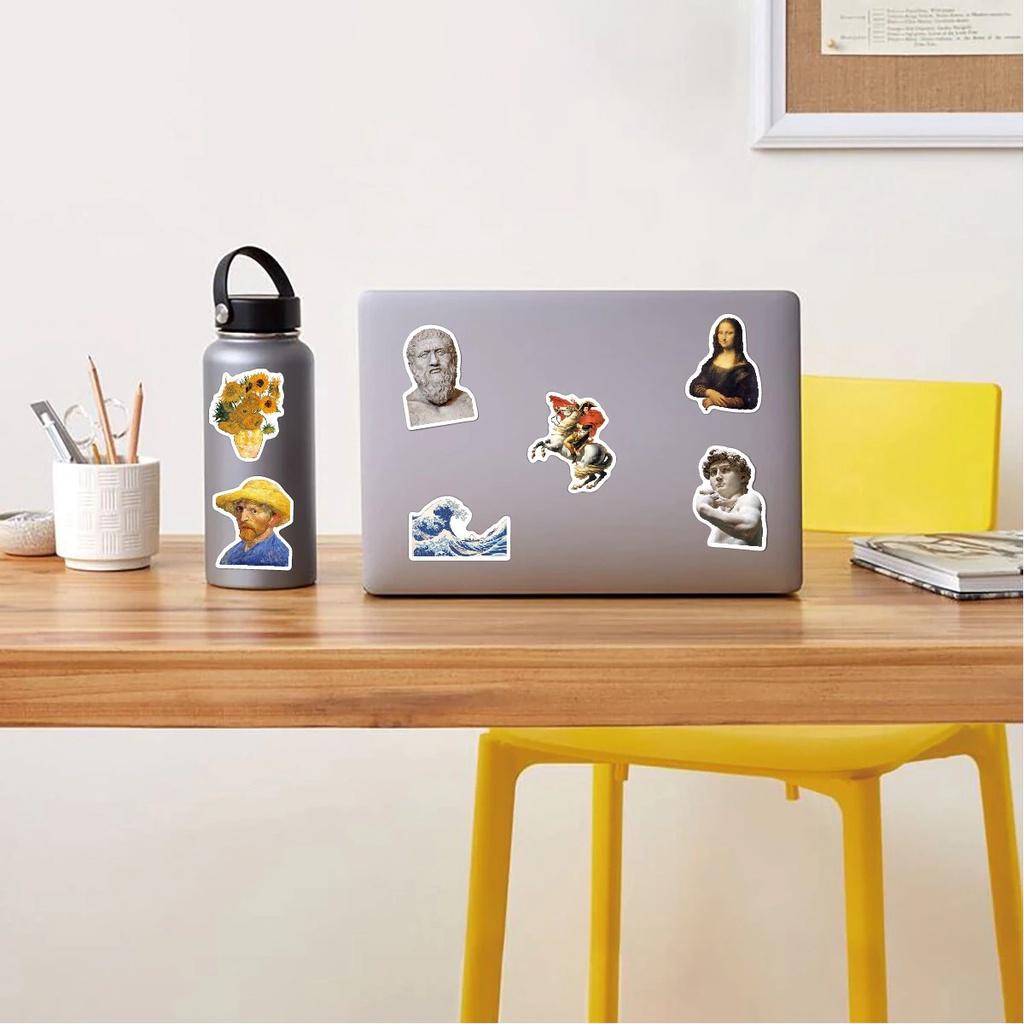 Bộ sticker chủ đề hội họa cổ điển trang trí mũ bảo hiểm, đàn, guitar, ukulele, điện thoại laptop