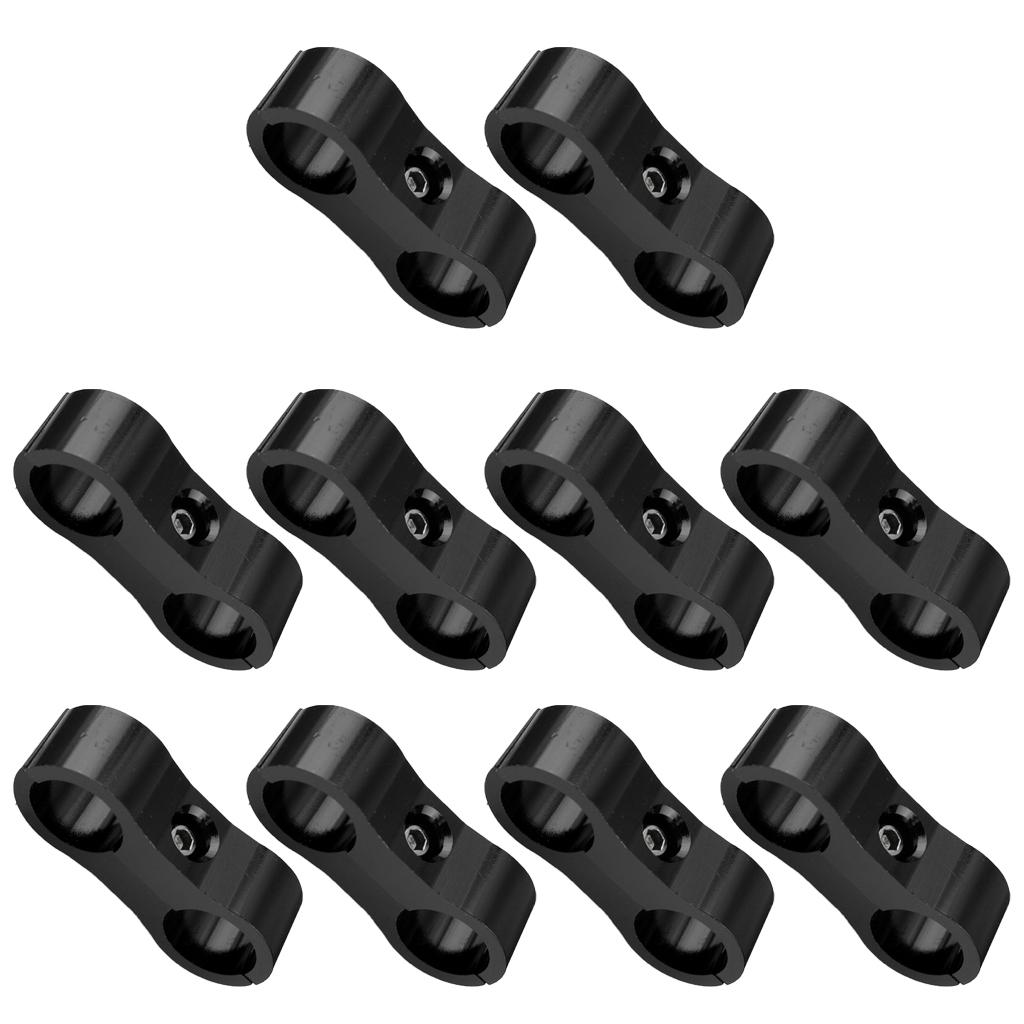 10 Pieces AN6 AN-6 13.4mm Braided Hose Separator Dual Mount Clamp Black