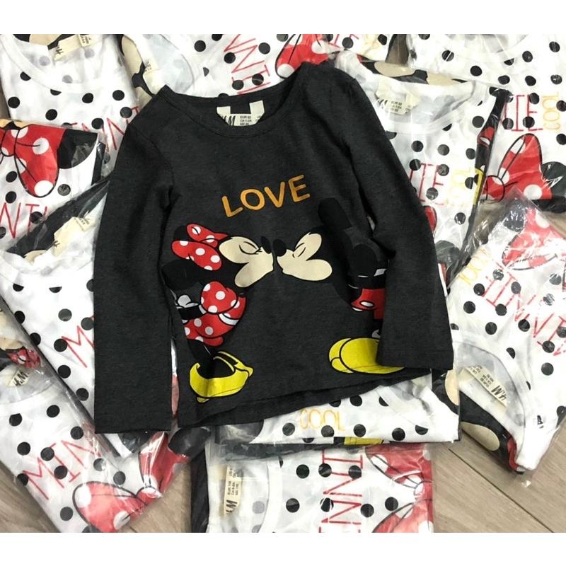 Set 2 áo cotton dài tay mickey bé gái