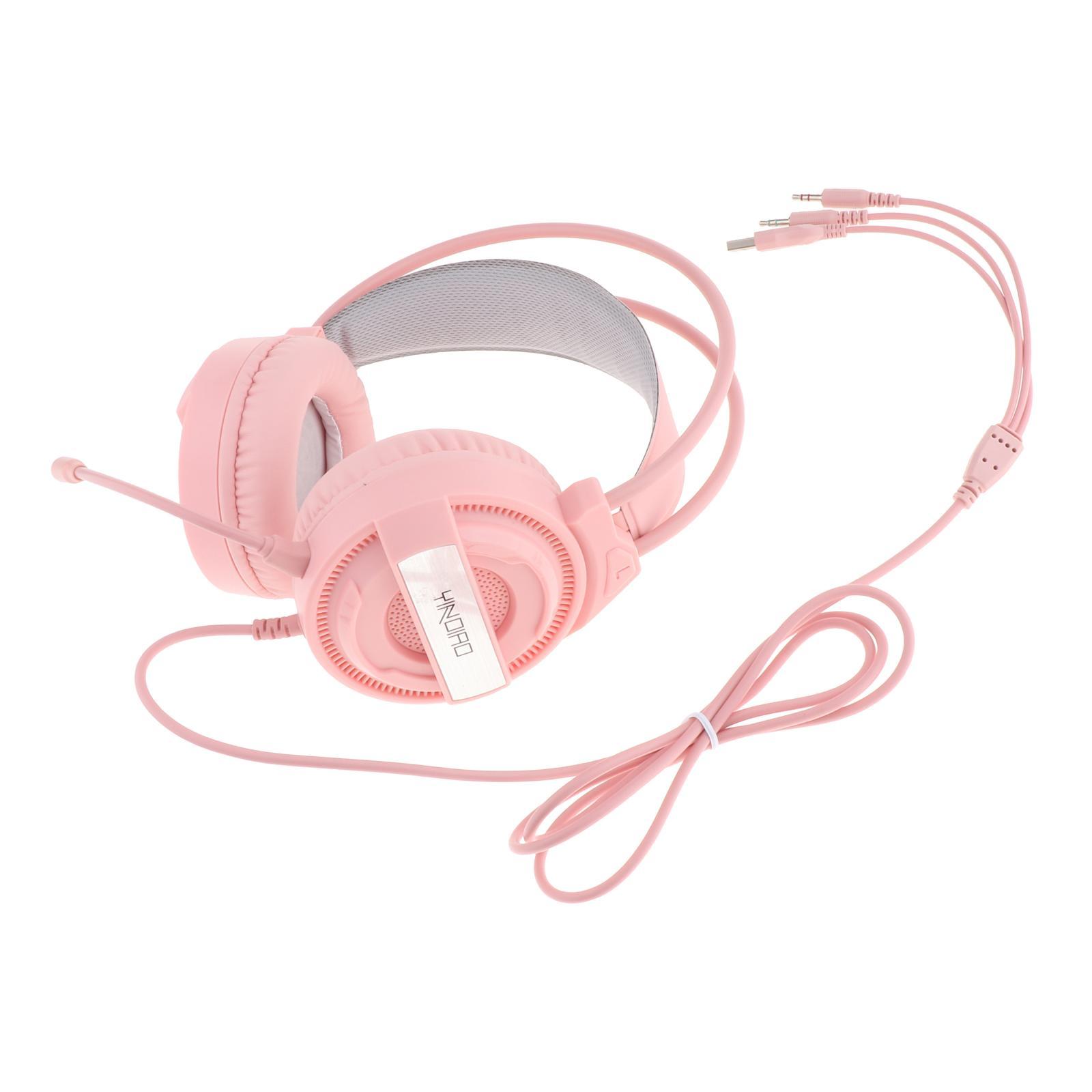 Professional Pink Over Ear Gaming Headset Headphone with LED Light,Realistic Surround Sound Subwoofer