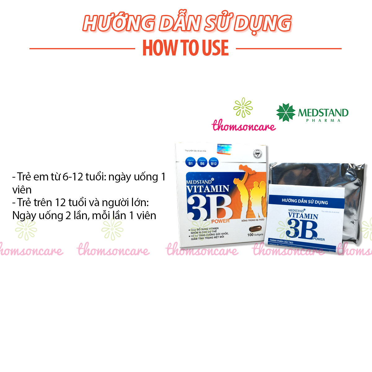 Bổ sung vitaminB1 B6 B12 và đông trùng hạ thảo - Vitamin 3B Medstand - Hộp 100 viên