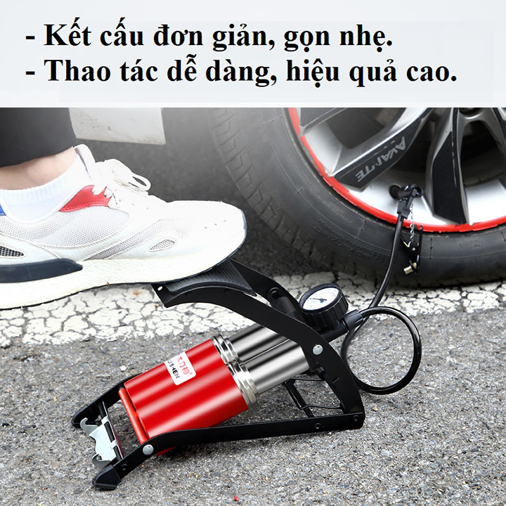 Bơm Hơi Ô Tô Xe Máy Đạp Chân 2 Piston Cao Cấp