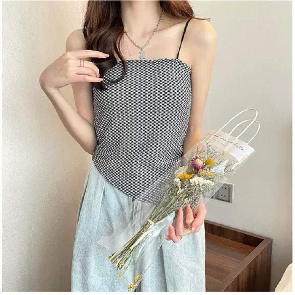 MS531 Áo 2 dây vạt chéo thun xốp hoạ tiết