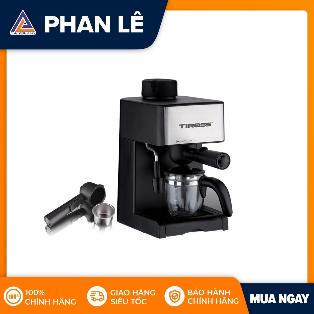 Máy pha cà phê Espresso Tiross TS621 - Hàng Chính Hãng - Bảo Hành 12 Tháng