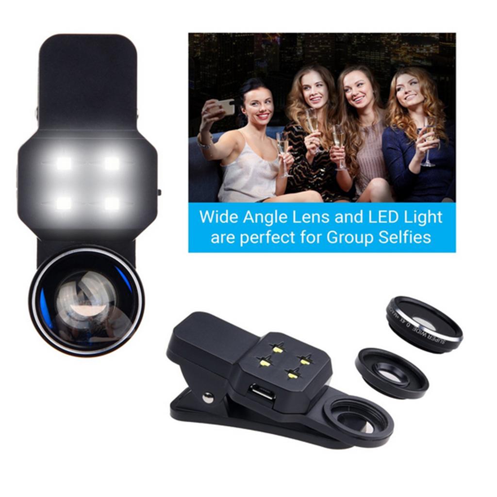 Clip On Camera Lens with LED Light for Mobile Phone/Tablet