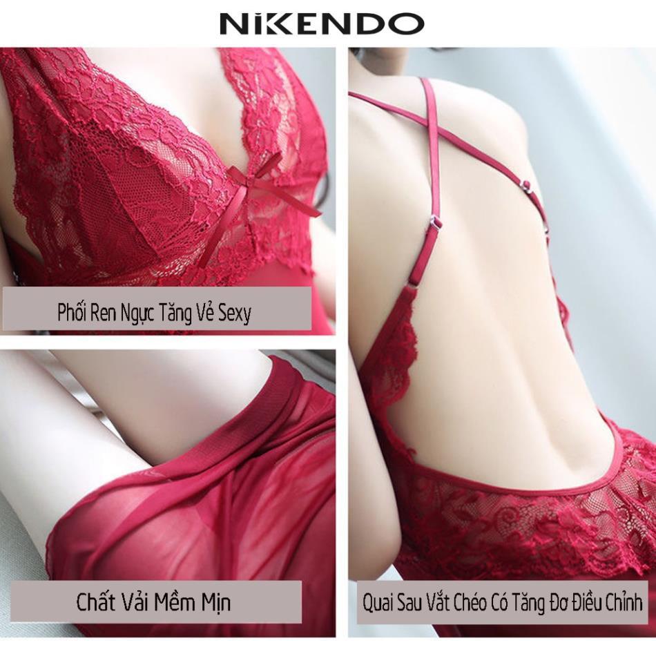 Váy Ngủ Đẹp 2 Dây / Đầm Ngủ Sexy Ren 2 Dây Chéo Lưng Chất Voan Cao Cấp *