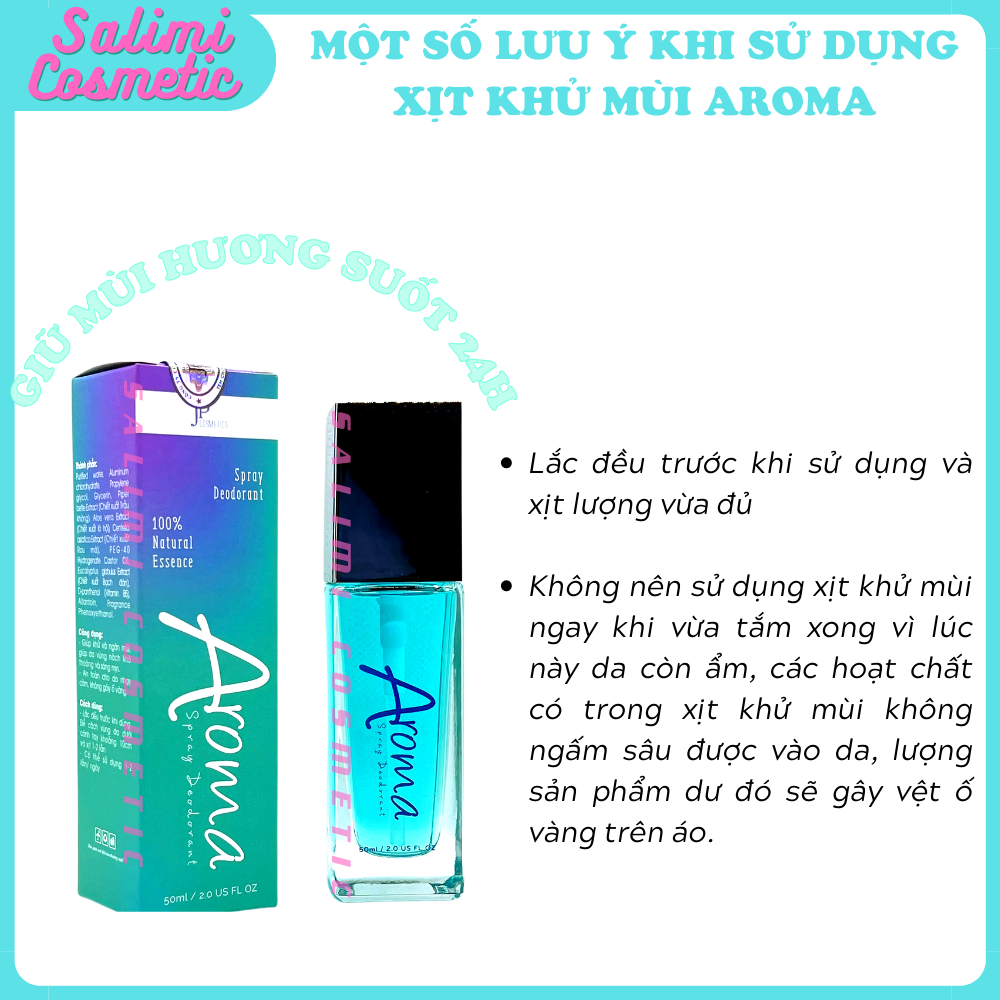 Xịt Khử Mùi Vùng Da Dưới Cánh Tay AROMA - Đánh Tan Hôi Nách, Thâm Nách, Ra Mồ Hôi Nách - Thành Phần Từ Thiên Nhiên - 50 ml