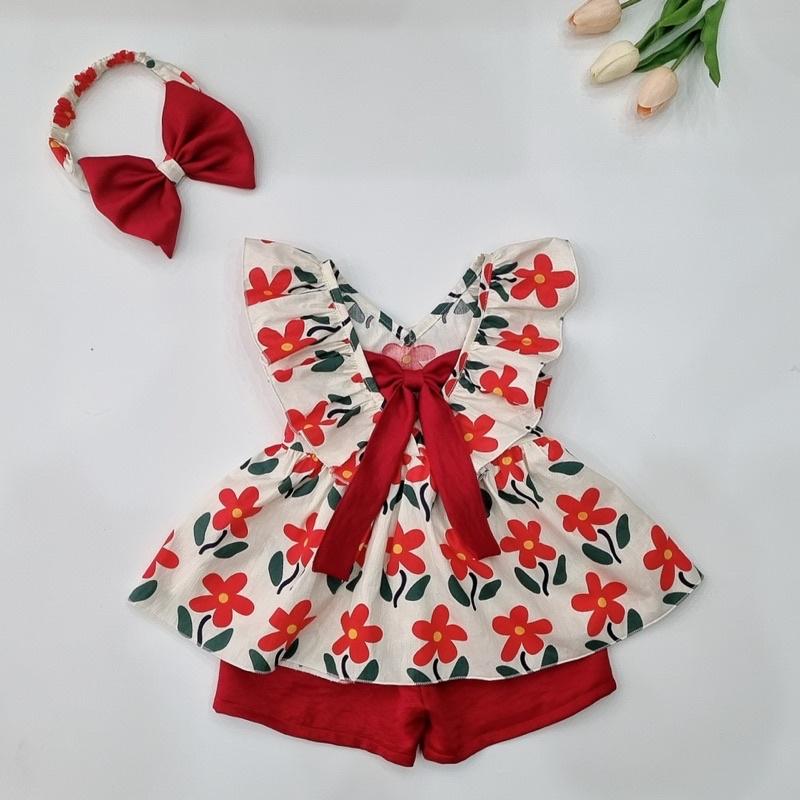 Sét Bộ Bé Gái 4 đến 28kg hoạ tiết hoa xinh xắn, bộ cánh tiên chất đũi, lụa tằm