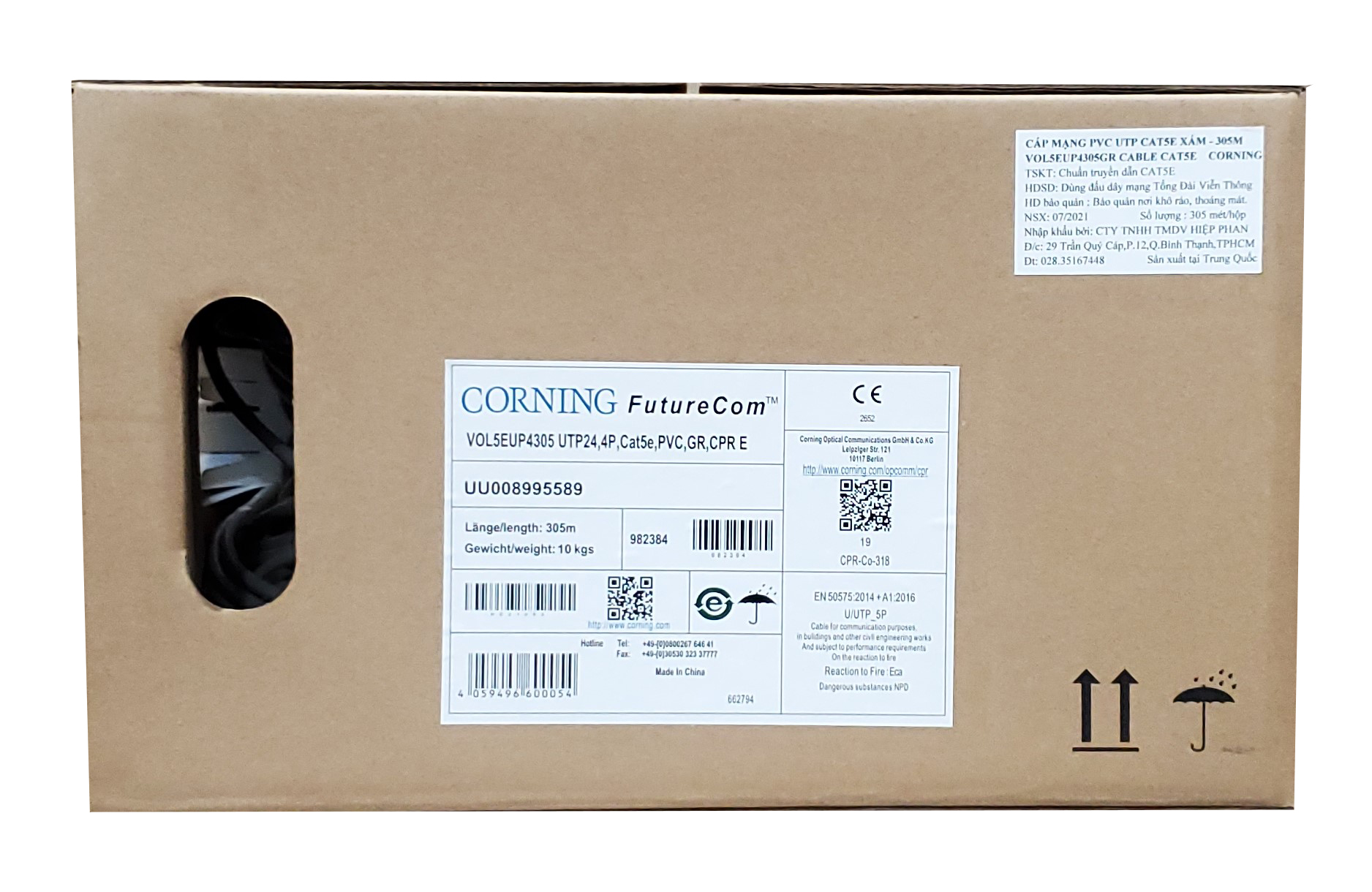 Thùng cáp mạng CAT5E UTP PVC 305m Corning - Hàng nhập khẩu